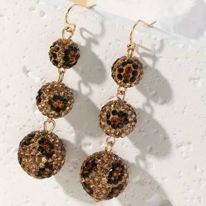 💥1 Pair Leopard Pattern Crystal Stones Drop Earrings